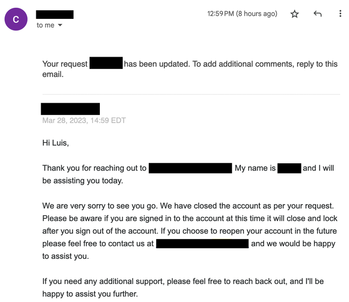 Account Closed Email Account Closed Email